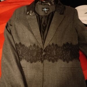 Gray Blazer with Lace Detail(leather slightly peeling